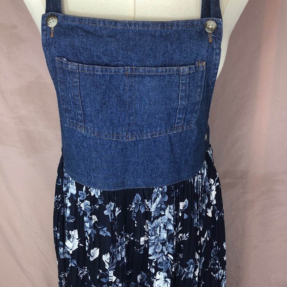 Coldwater Creek Denim Bib Floral Maxi Dress - Navy/Blue Size Small Medium - Picture 6 of 15